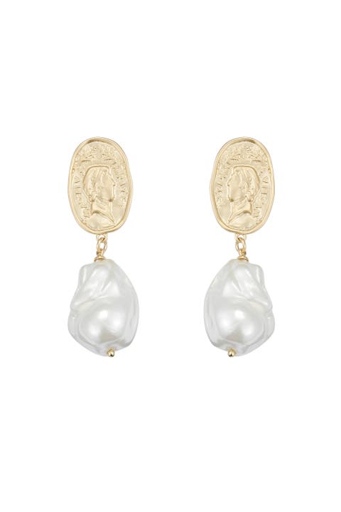 Matted Gold Sculpted Oversized Baroque Pearl Drop Earrings