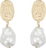 Classicharms Matted Gold Sculpted Oversized Baroque Pearl Drop Earrings