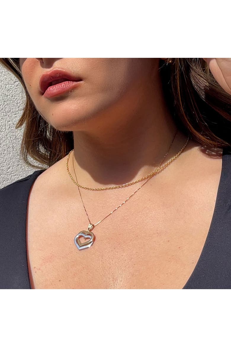 Two Tone Double Golden Heart Necklace, Alternate, color, Two Tone Gold