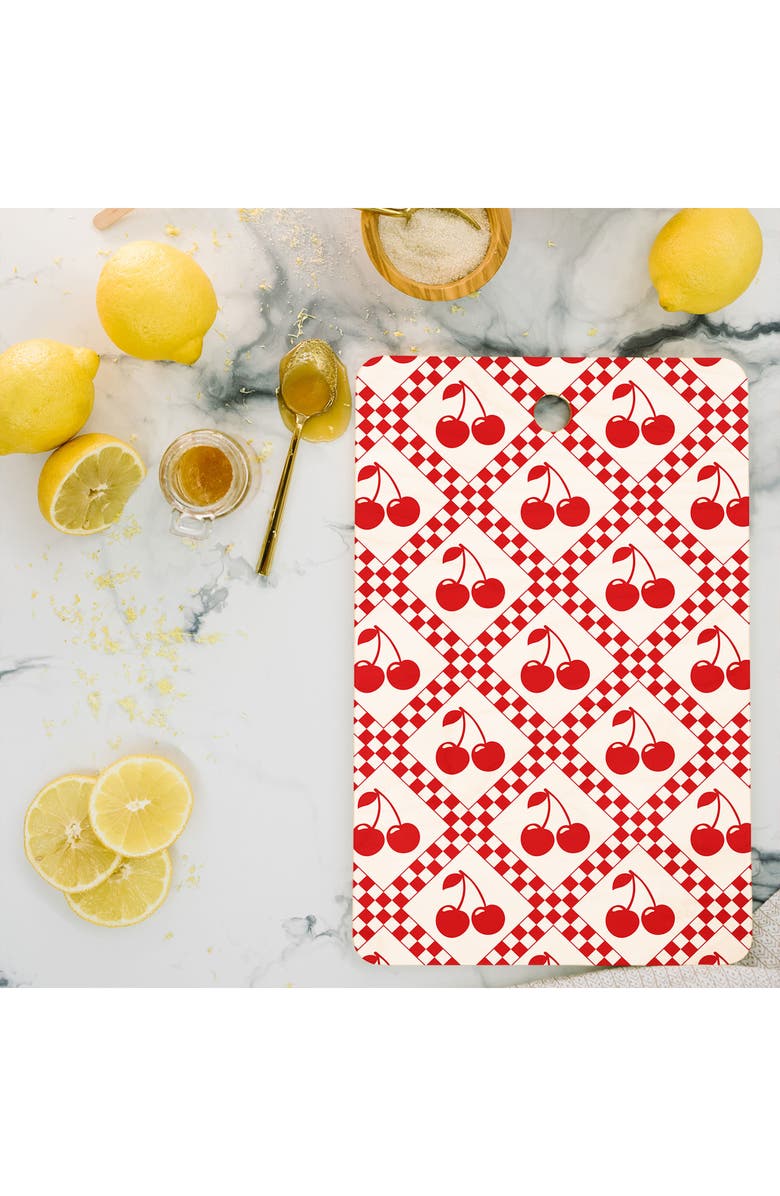 Deny Designs Cherry Checkered Wood Cutting Board, Alternate, color, Beige