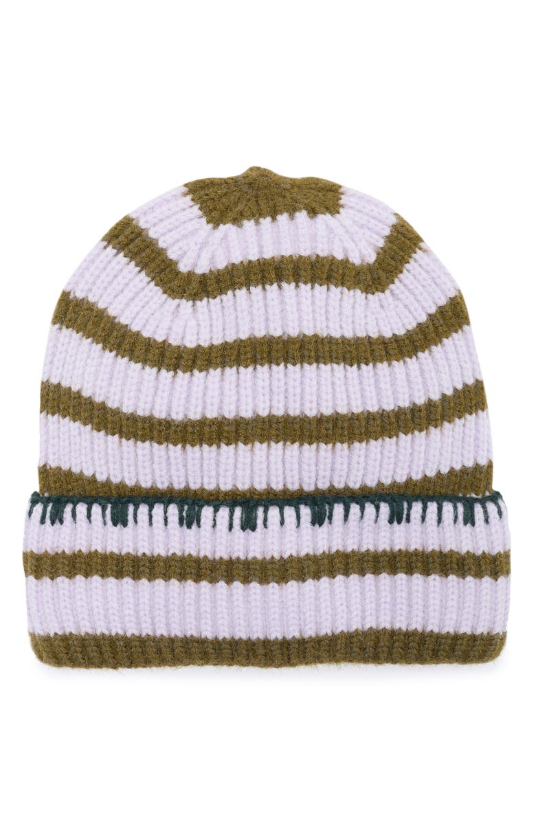 BCBG Bicolor Stripe Knit Beanie, Main, color, Olive Multi