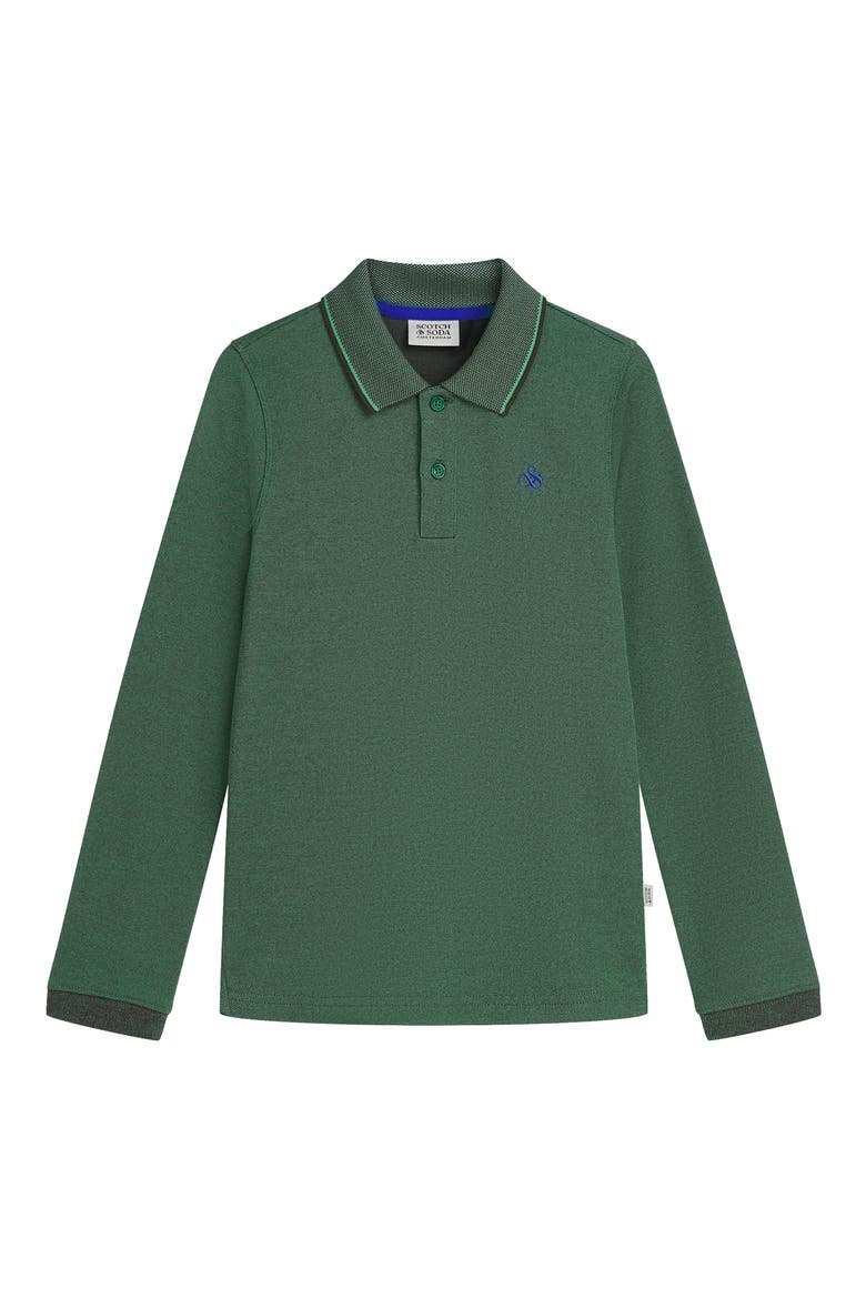 Kids' Long Sleeve Cotton Piqué Polo, Main, color, SPECTRA GREEN