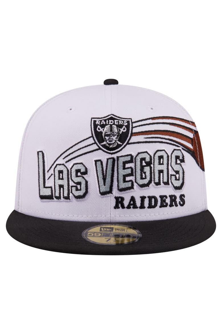 Men's New Era White/Black Las Vegas Raiders Retro Swoop 59FIFTY Fitted Hat, Alternate, color, White