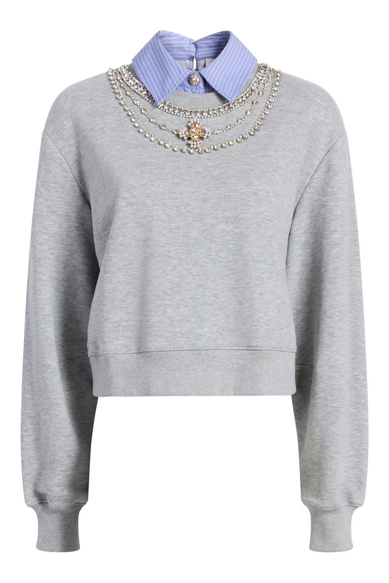 Lavina Jewel Embellished Sweatshirt, Alternate, color, HEATHER GREY/ BLUE STRIPE