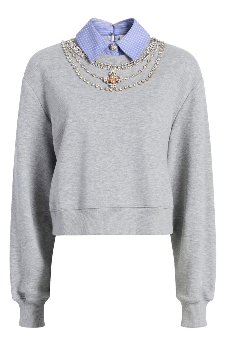 Cinq à Sept Lavina Jewel Embellished Sweatshirt, Alternate, color, Heather Grey/ Blue Stripe