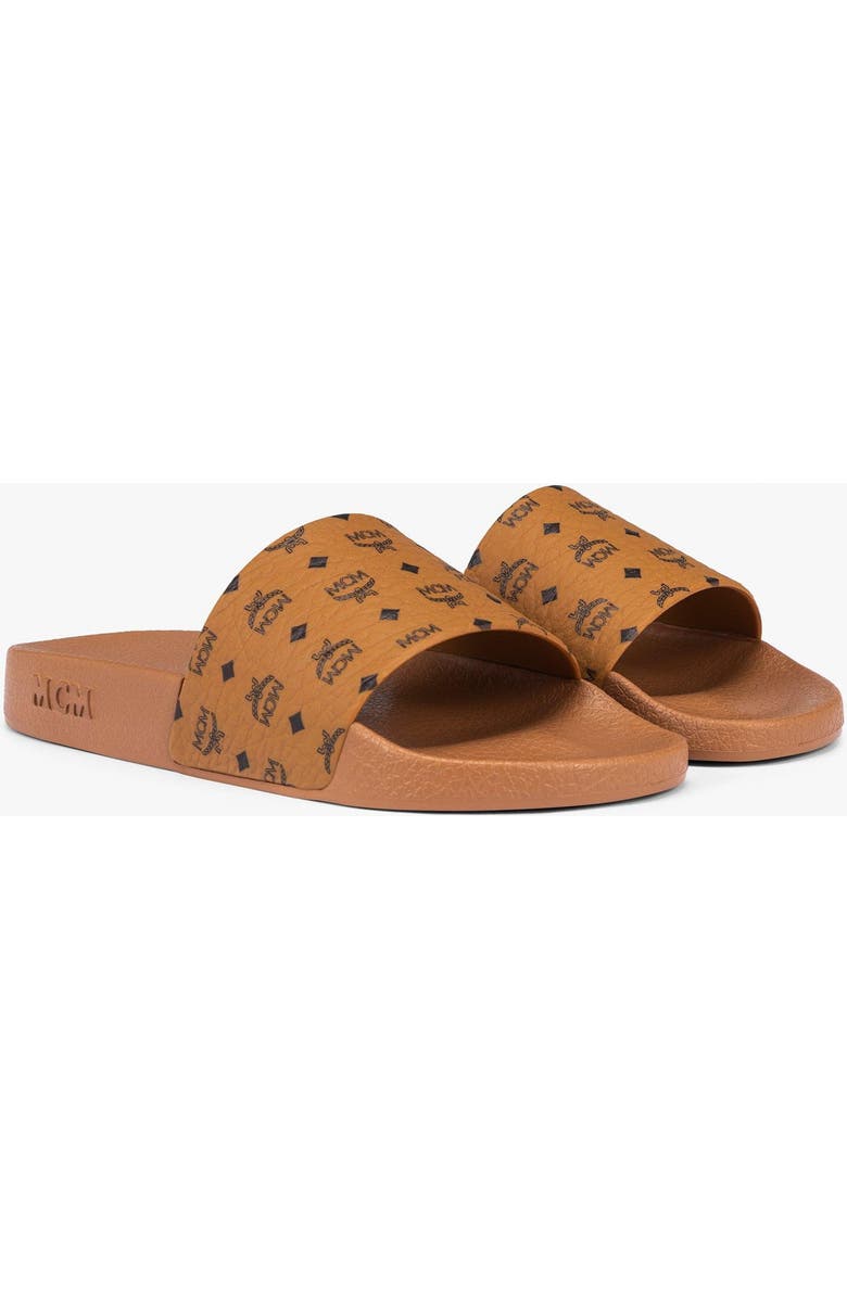 MCM Male Monogram Print Rubber Slides, Main, color, Cognac