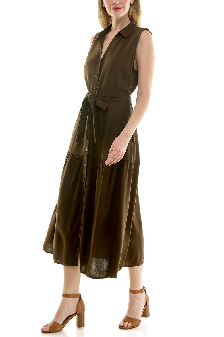 Sleeveless Belted Shirtdress, Alternate, color, DEEP JUNGLE GREEN