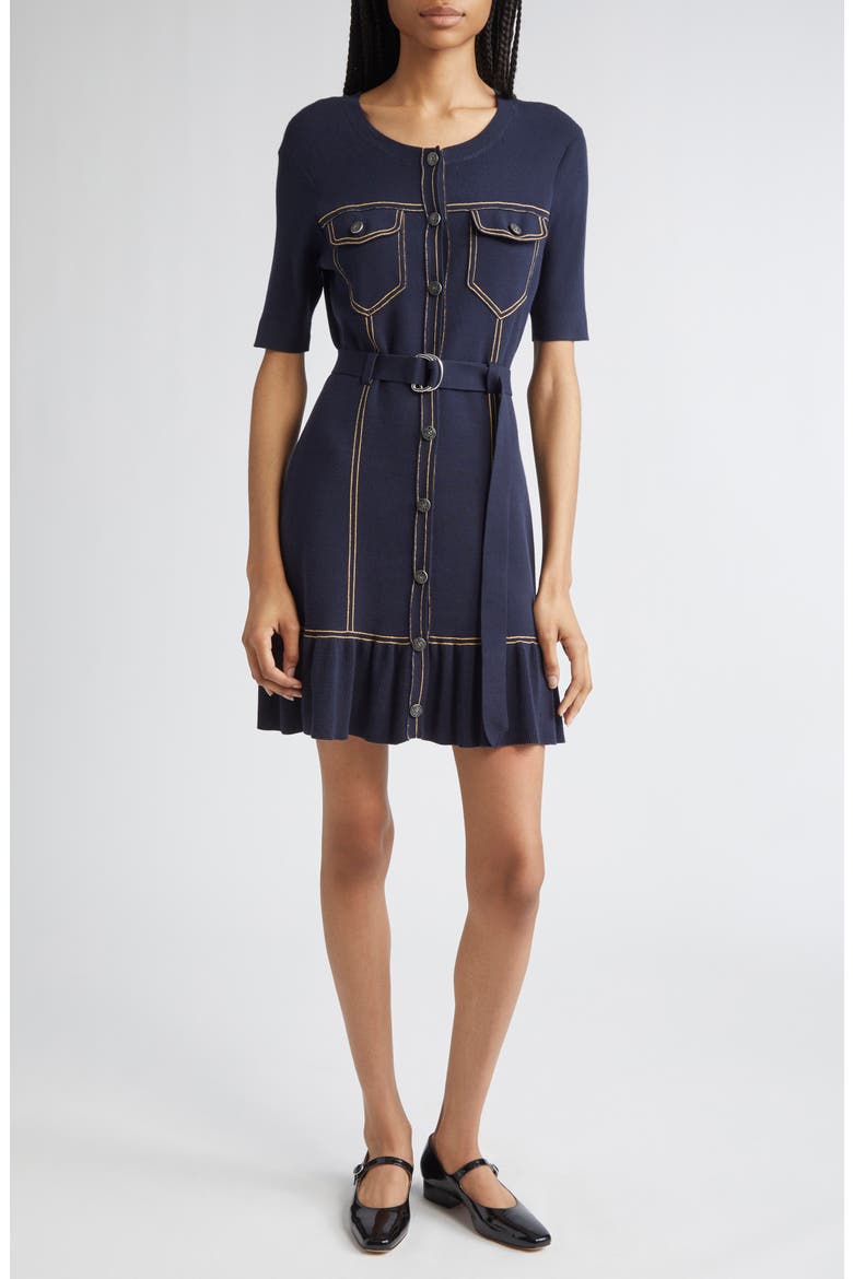 Elisha Belted Sweater Dress, Main, color, NAVY