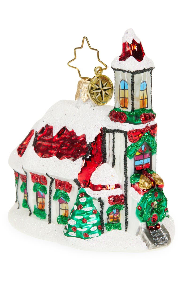 Christopher Radko Holly Bell Chapel Glass Ornament, Main, color, Green/ Red