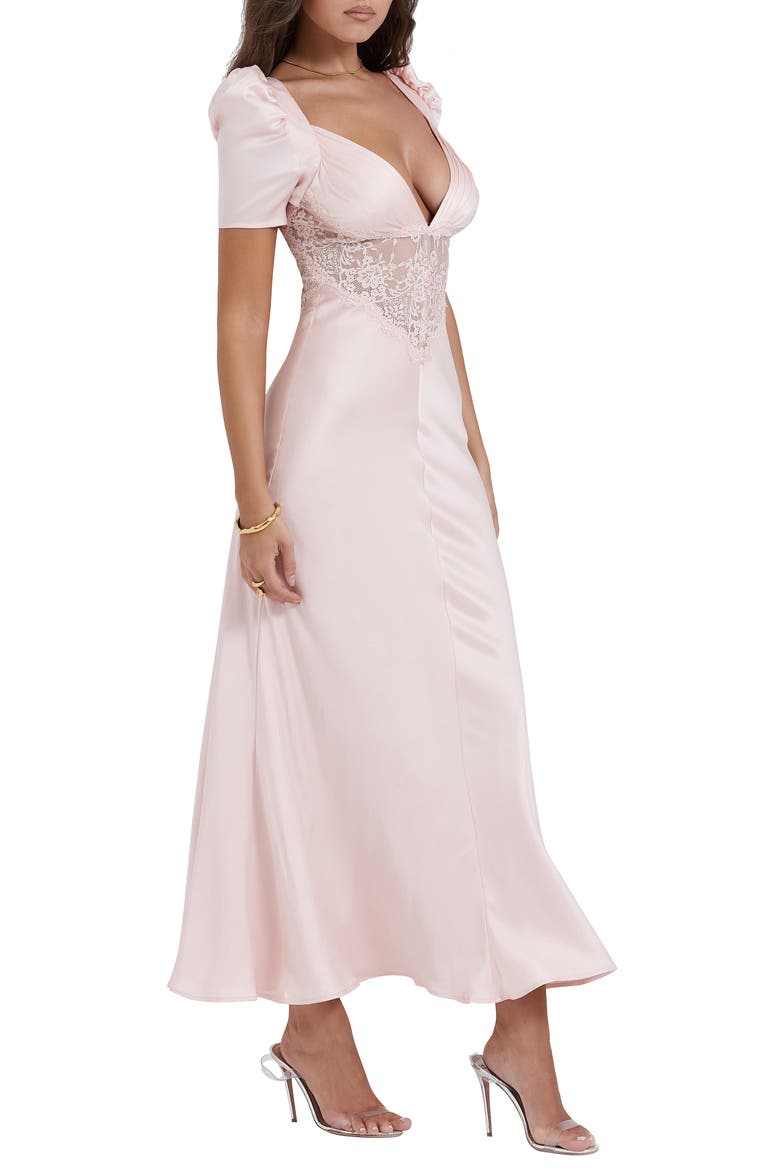 Rafaela Lace Inset Silk Blend Cocktail Dress, Alternate, color, SOFT PEACH