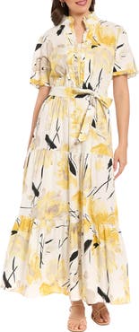 London Times Ruffle Neck Maxi Dress