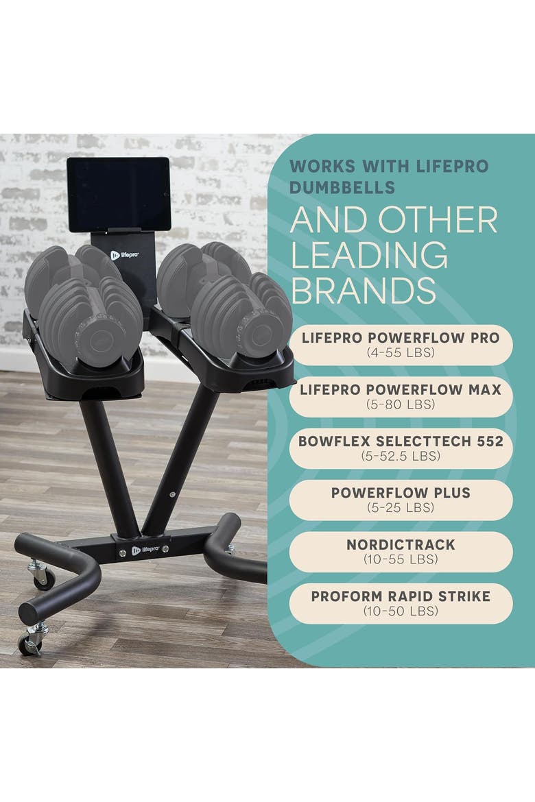 Adjustable Dumbbell Stand with Tablet Holder Home Gym Rack, Alternate, color, Black