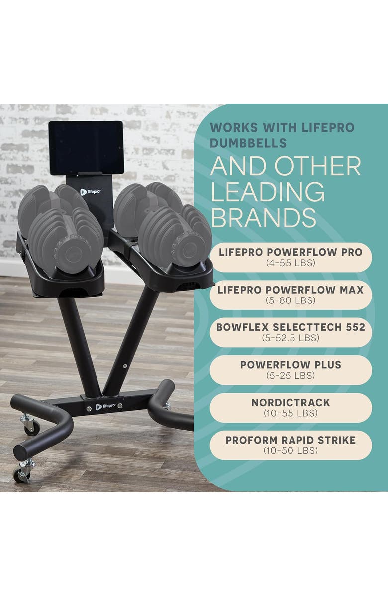 Lifepro Adjustable Dumbbell Stand with Tablet Holder Home Gym Rack, Alternate, color, Black
