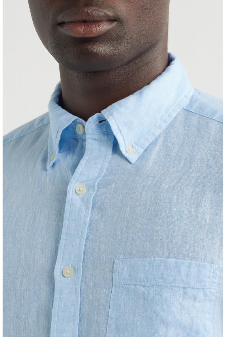 Surfside Solid Short Sleeve Linen Button-Down Shirt, Alternate, color, JAKE BLUE