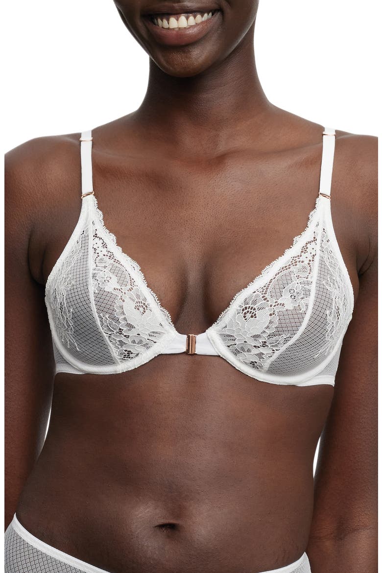 Flaunt Underwire Front Close Bra, Main, color, WHITE