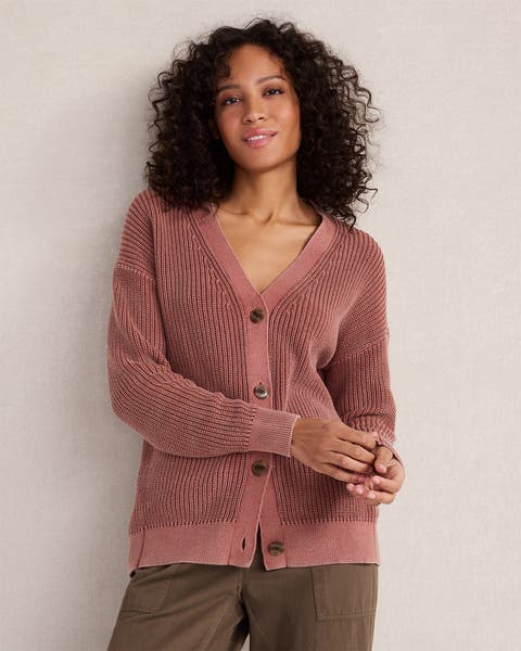 Garment-Dyed Organic Cotton Shaker Stitch Cardigan