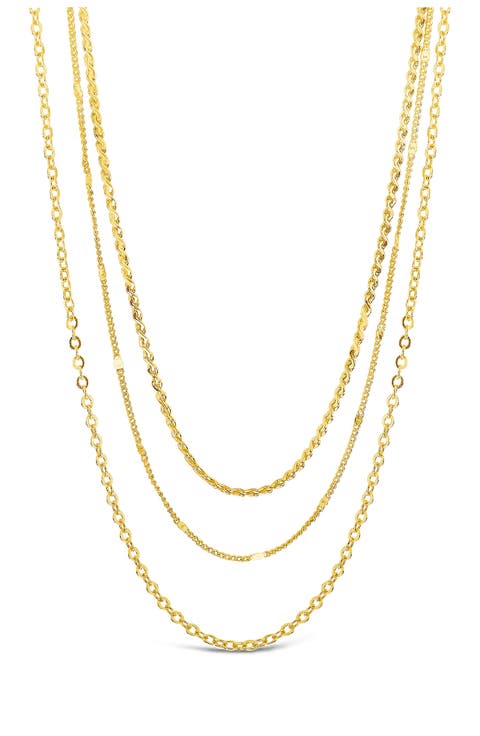 14K Gold Plated Dainty Three Layer Chain Necklace