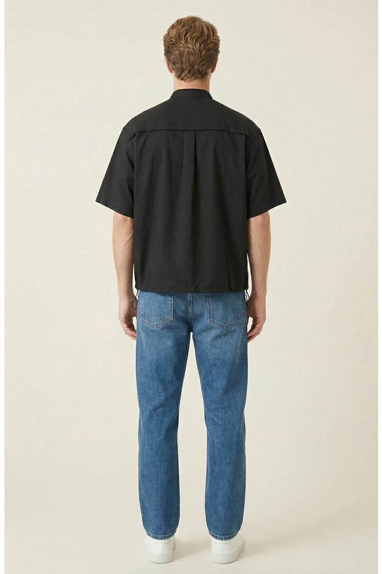 Short Sleeve Stand Collar Jacket, Alternate, color, Black