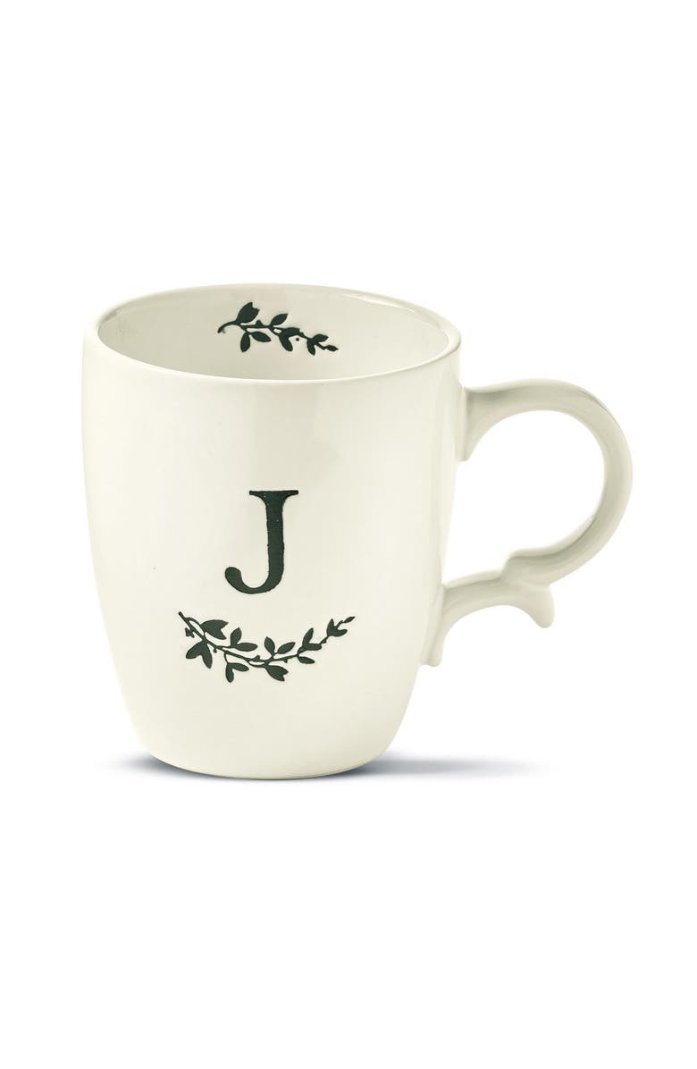 tag Personalized Monogram J Mug Ceramic Drinkware Spring White, Main, color, White
