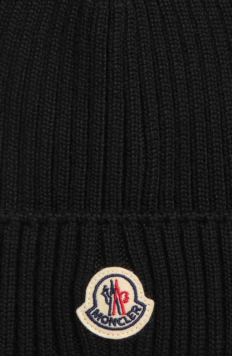 Moncler Kids' Logo Patch Virgin Wool Beanie, Alternate, color, Black