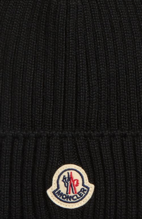 Moncler Kids' Logo Patch Virgin Wool Beanie In Black