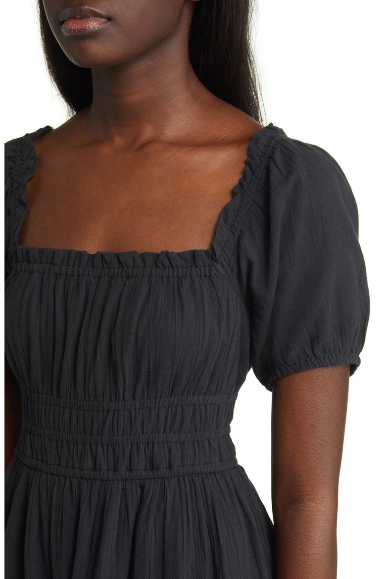 Shirred Puff Sleeve Prairie Dress, Alternate, color, BLACK JET