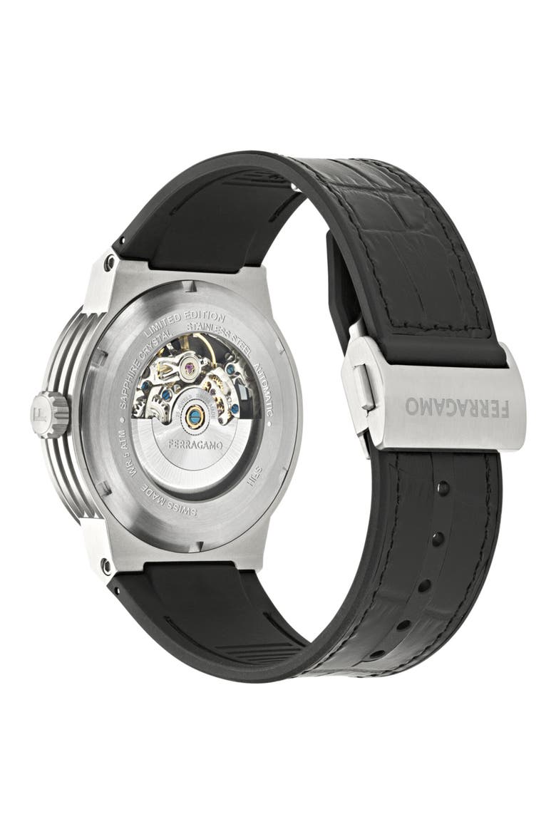 F-80 Manufacture Automatic Leather Strap Watch, 43mm, Alternate, color, STAINLESS STEEL