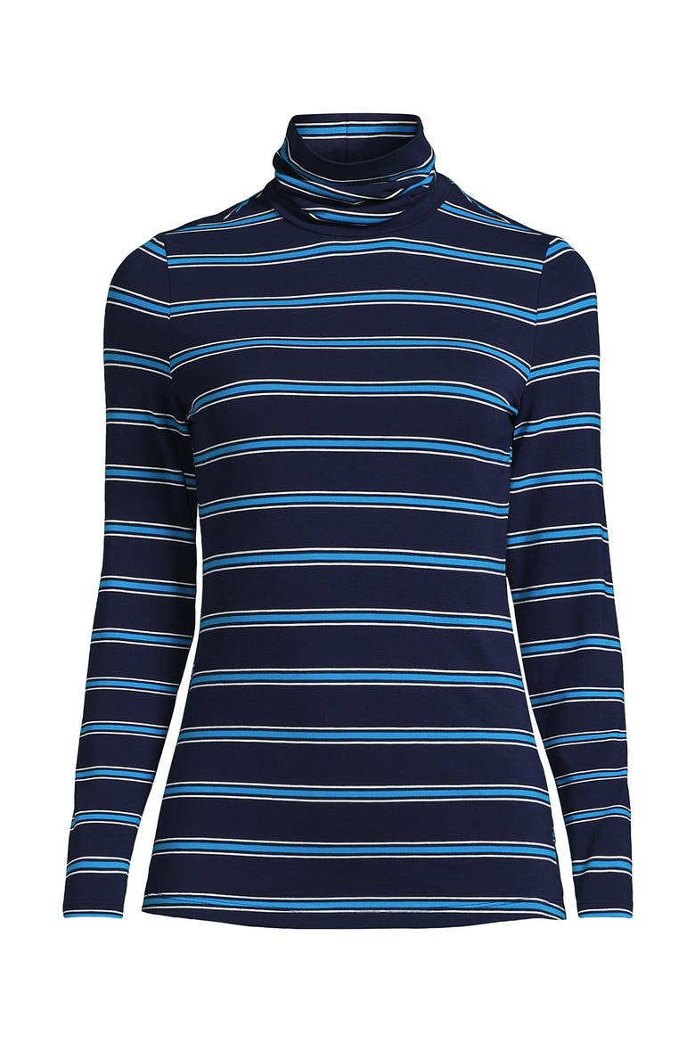 Lightweight Jersey Long Sleeve Turtleneck, Alternate, color, Deep Sea/Cyan Stripe