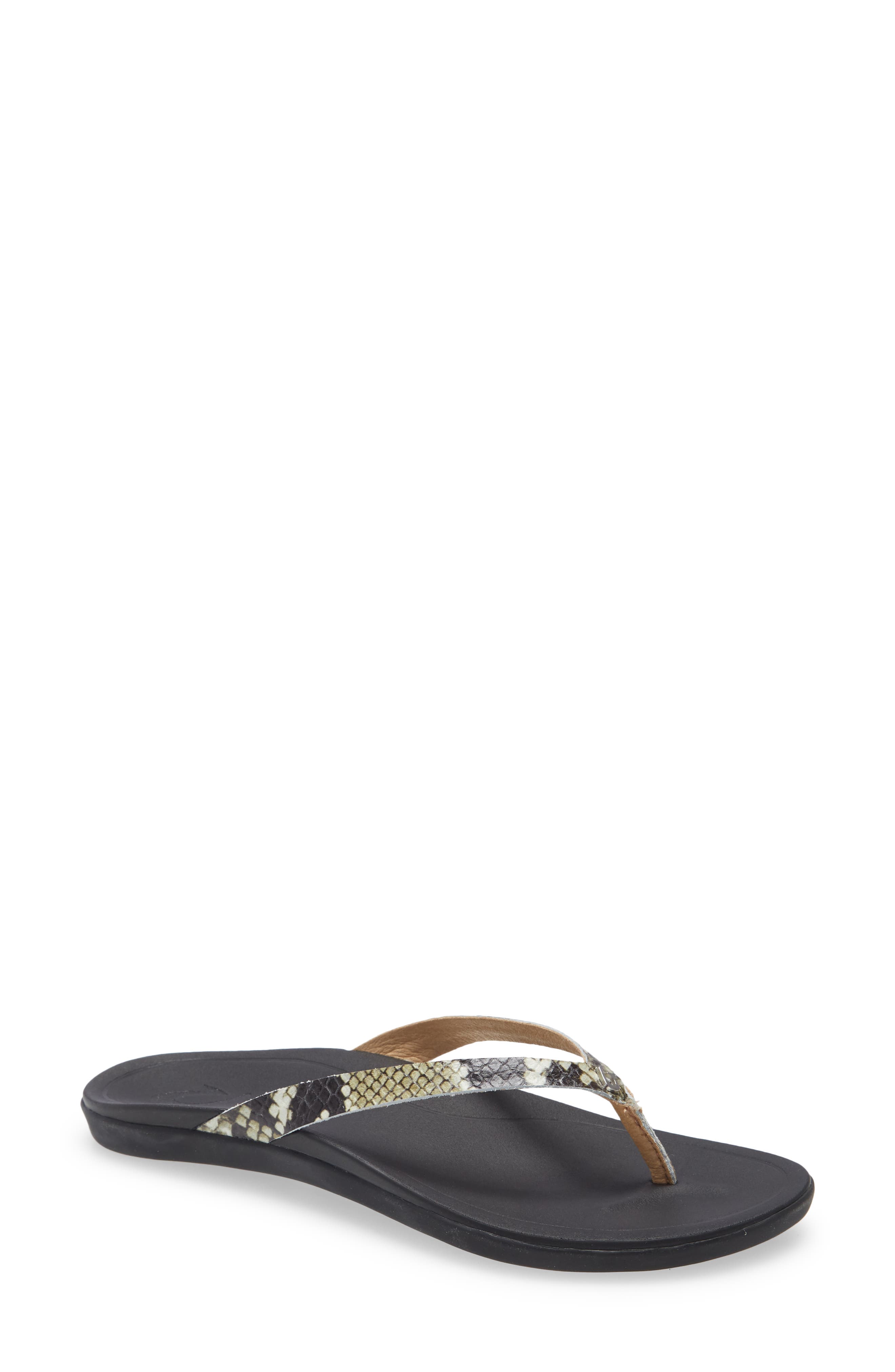 OluKai Ho Opio Leather Flip Flop, Main, color, 