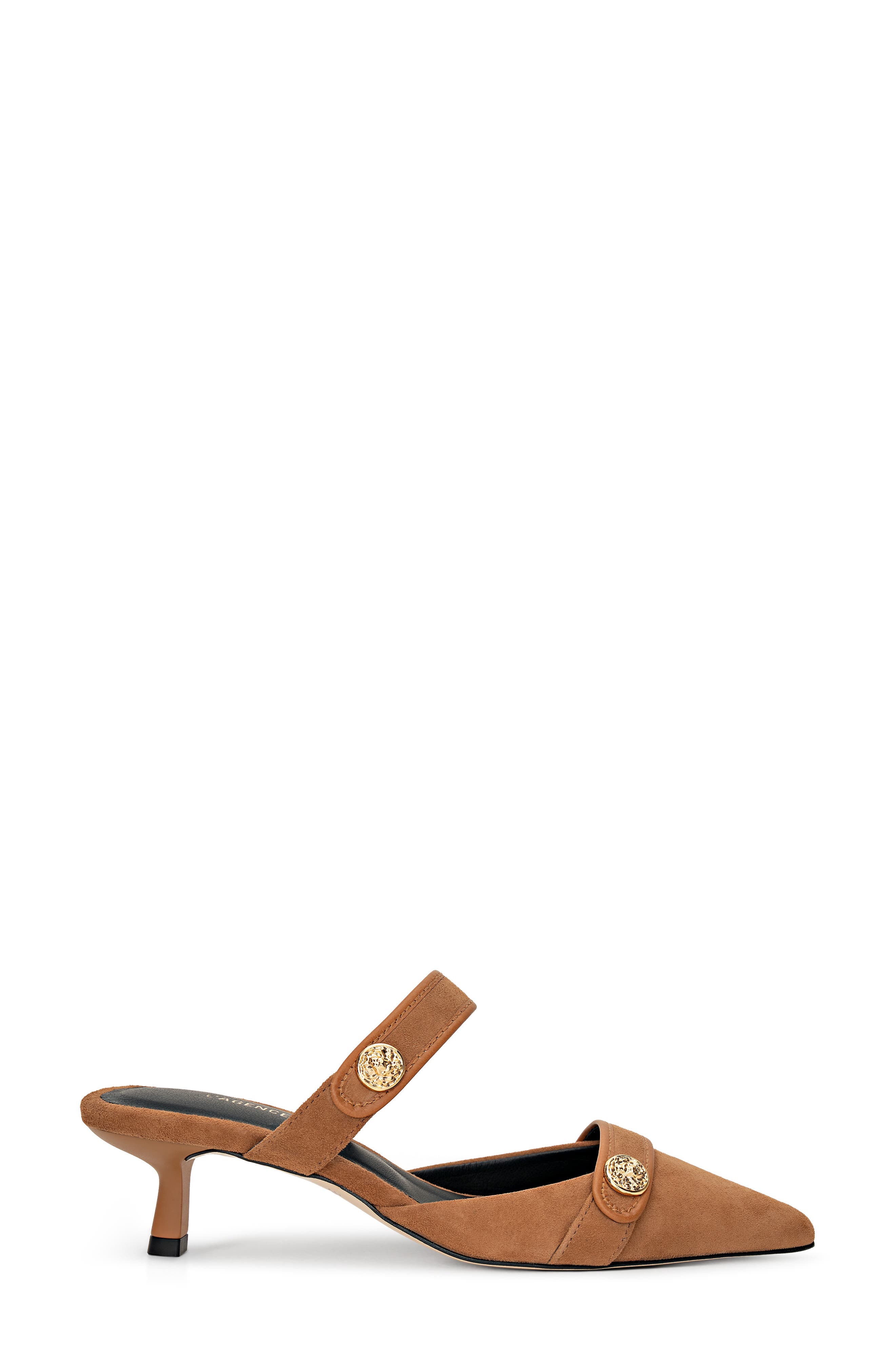 L'AGENCE Gilliane Mary Jane Pointed Toe Kitten Heel Mule, Alternate, color, Sand Suede
