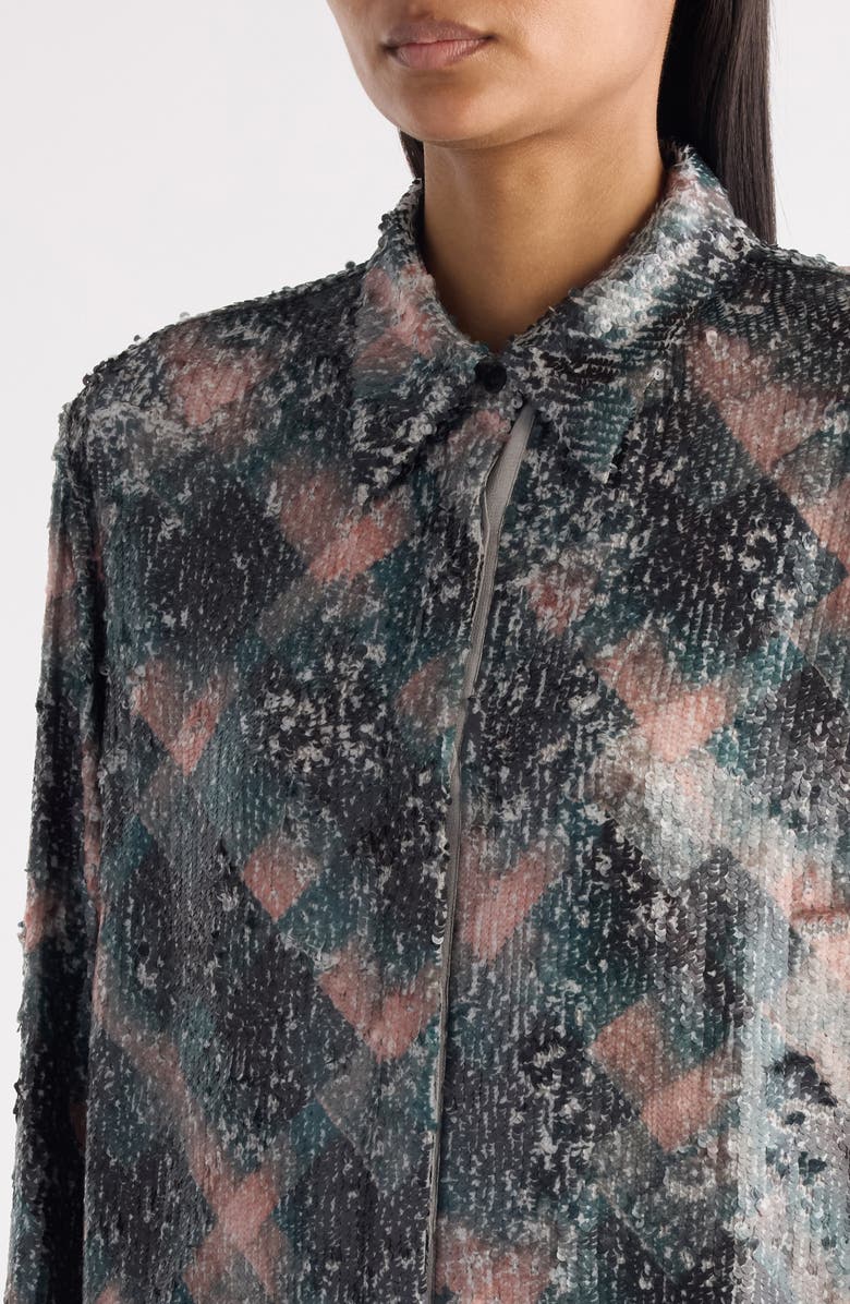 Dries Van Noten Chowy Sequin Button-Up Shirt, Alternate, color, Bottle