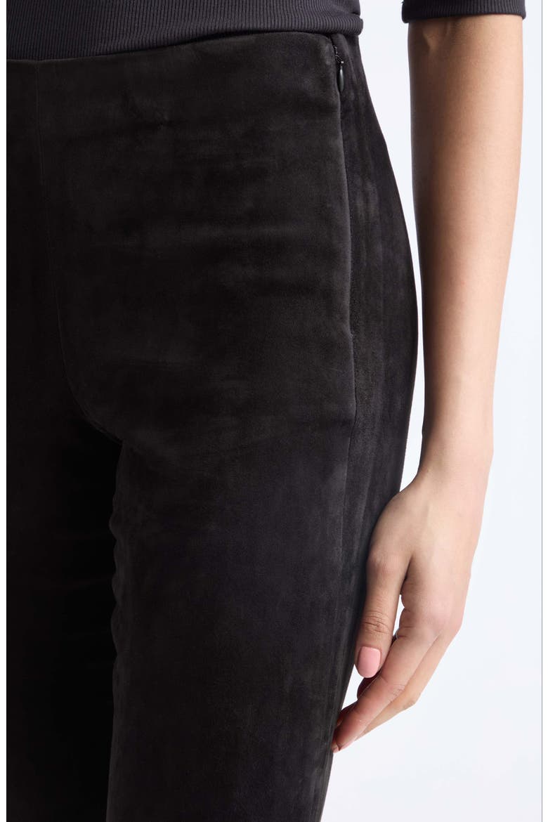 Lambskin Suede Crop Flare Leg Pants, Alternate, color, BLACK