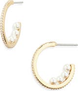 Nadri Perle CZ & Faux Pearl Hoop Earrings