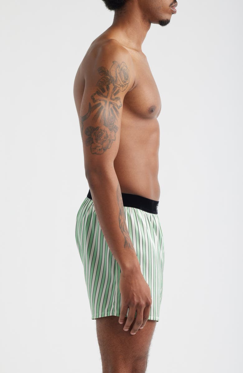 TOM FORD Stripe Stretch Silk Boxer Shorts, Alternate, color, Light Green/ White