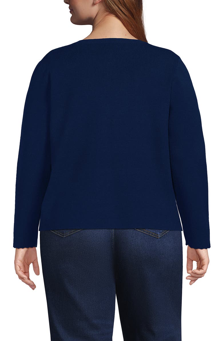 Lands' End Blend Scallop Edge Fitted Cardigan Sweater, Alternate, color,