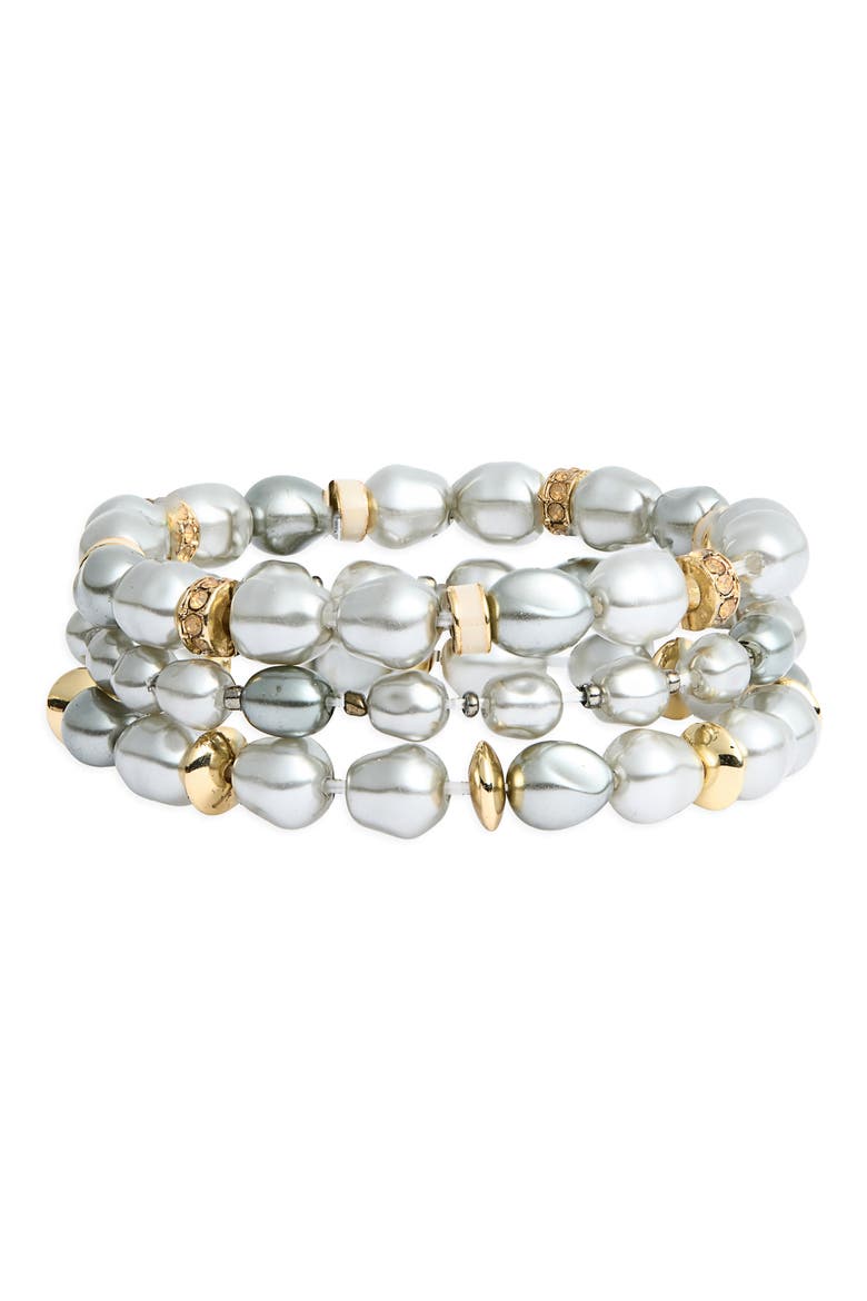 Set of 3 Faux Pearl Beaded Stretch Bracelets, Main, color, GREY PEARL- NEUTRAL