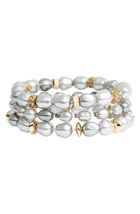 Set of 3 Faux Pearl Beaded Stretch Bracelets