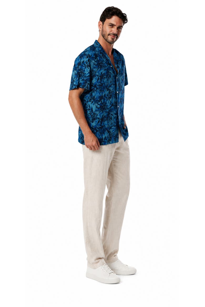 Tropical Print Button-Down Hawaiian Camp Shirt, Alternate, color, Blue bush