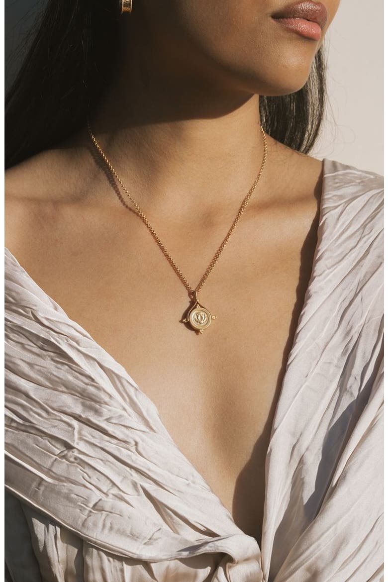 Path of Awakening Labradorite Lotus Spinner Necklace, Alternate, color, Gold