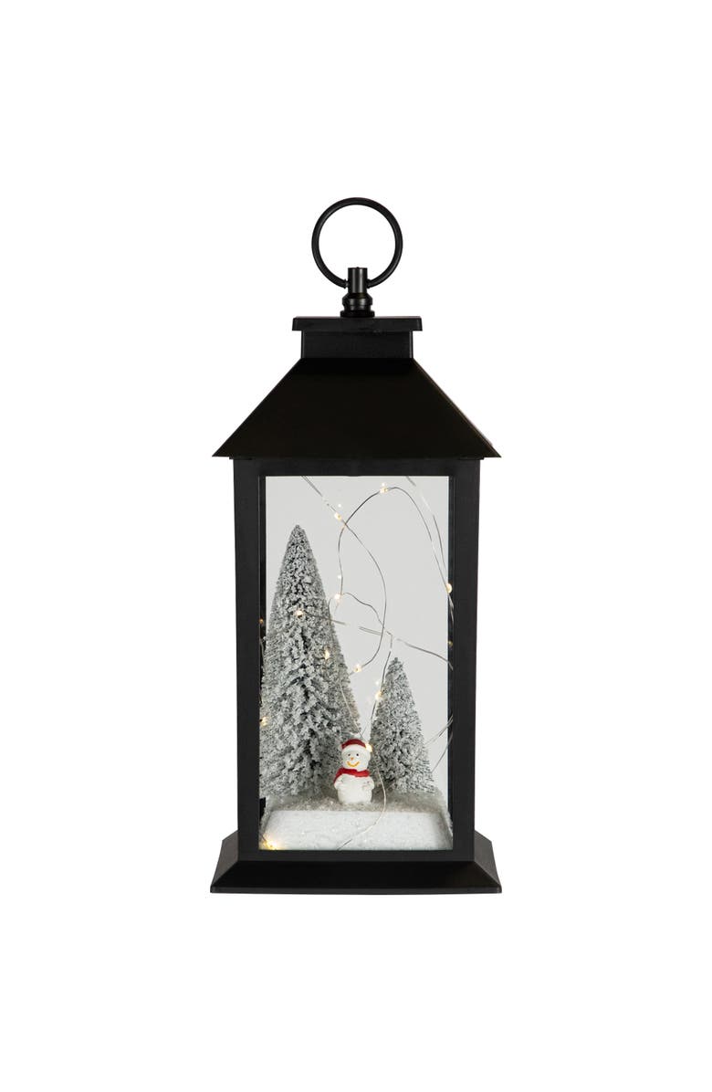 Northlight LED Lighted Snowman Winter Scene Christmas Lantern - 11", Main, color, Black