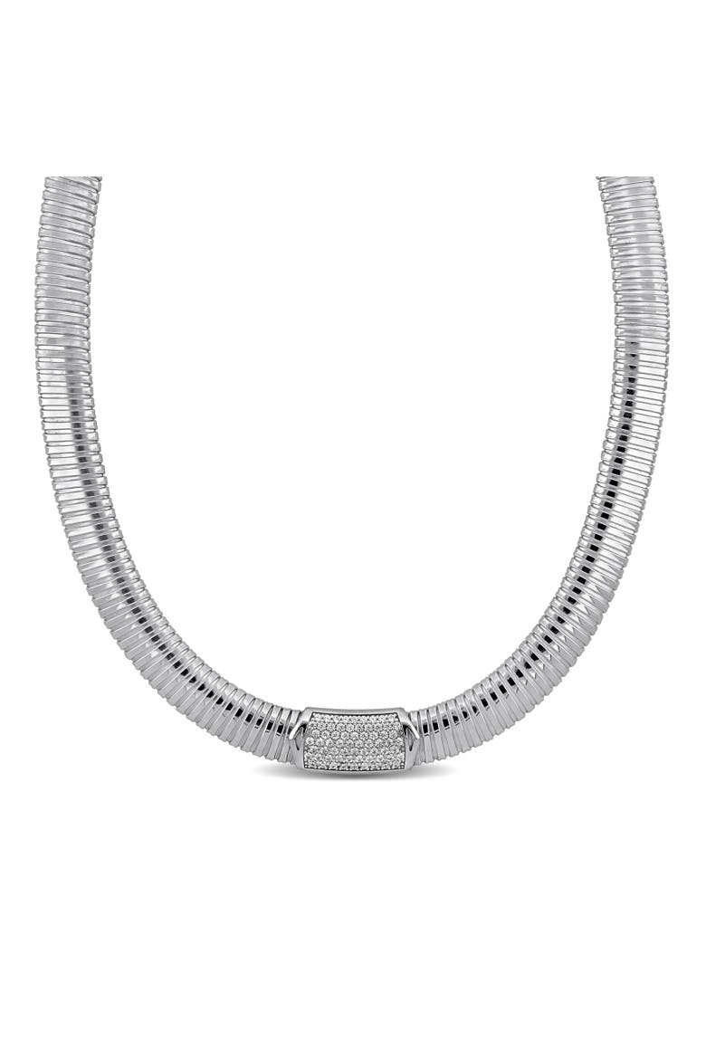 Cubic Zirconia Cluster Omega Necklace, Main, color, Sterling Silver