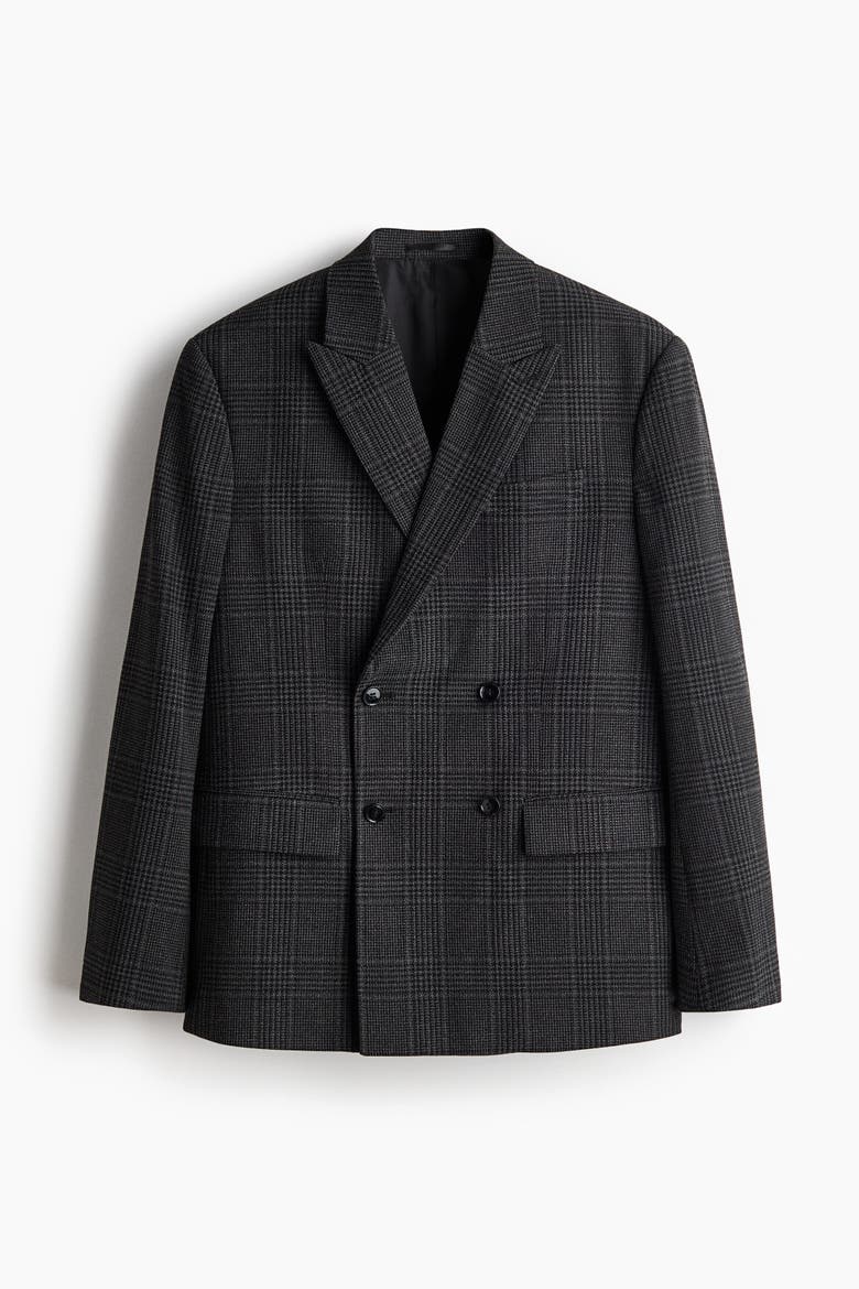 Relaxed-Fit Double-Breasted Jacket, Alternate, color, Dark gray/checked