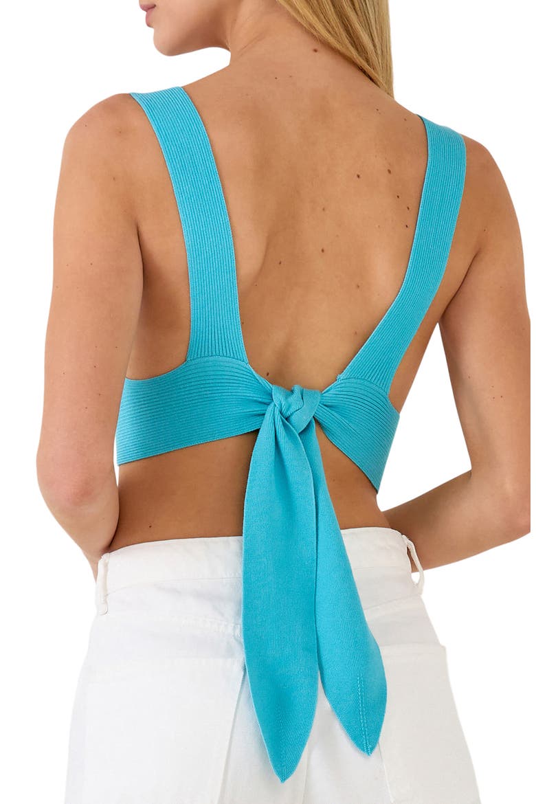 Tie Back Rib Bra Top, Alternate, color, AQUA