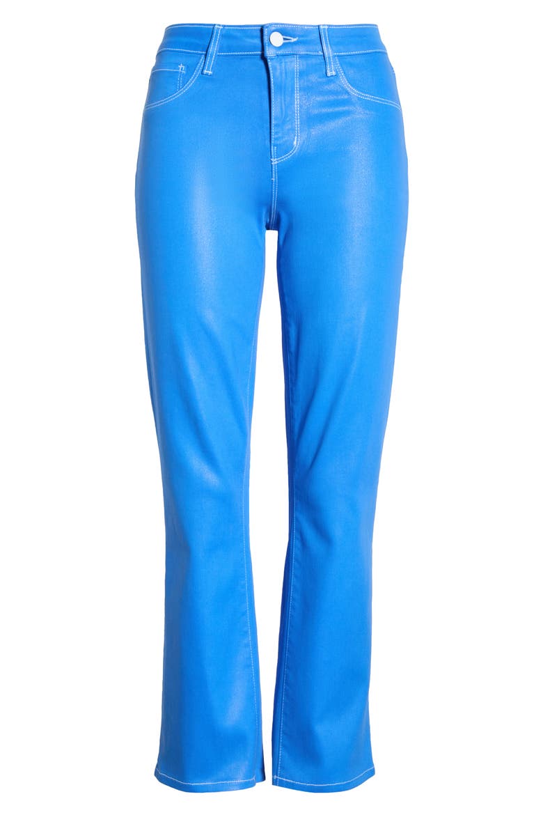 Tati High Waist Coated Crop Micro Bootcut Jeans, Alternate, color, REGATTA BLUE/ WHITE