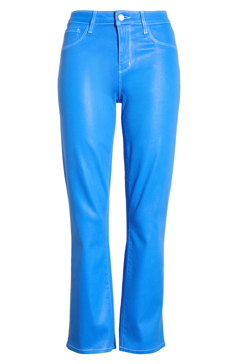 L'AGENCE Tati High Waist Coated Crop Micro Bootcut Jeans, Main, color, Regatta Blue/ White