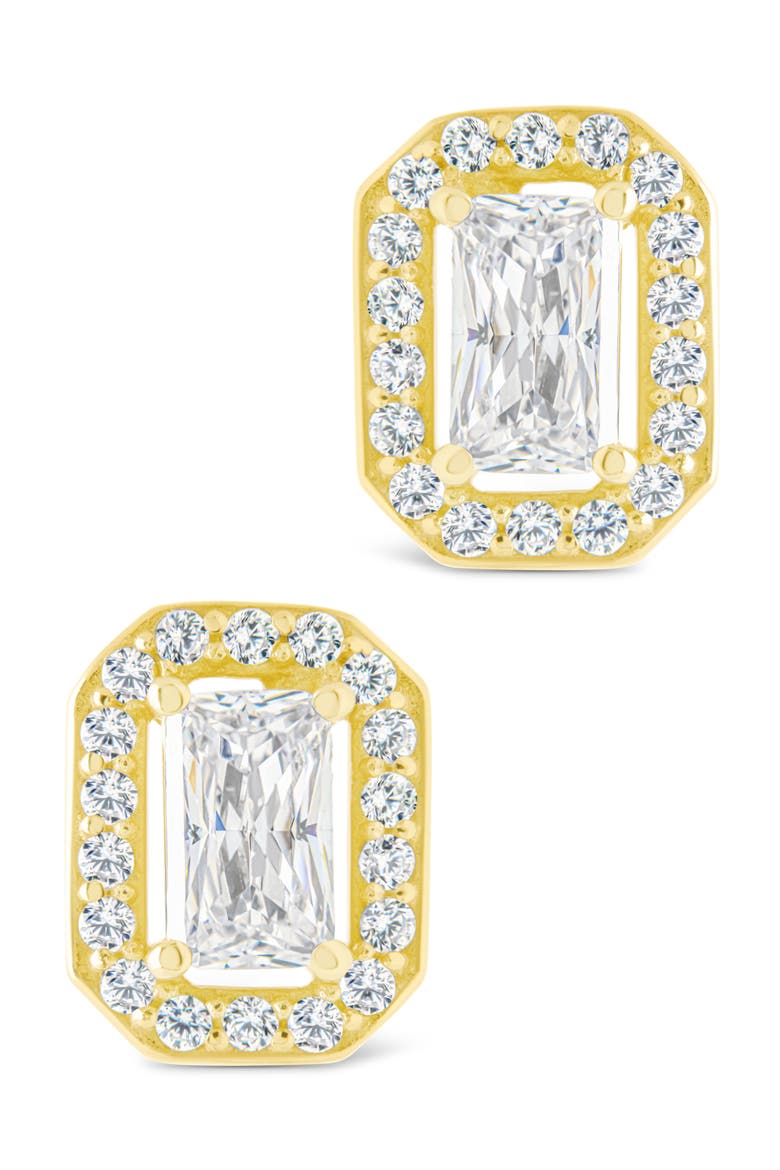 Emerald Cut Cubic Zirconia Stud Earrings, Alternate, color, GOLD