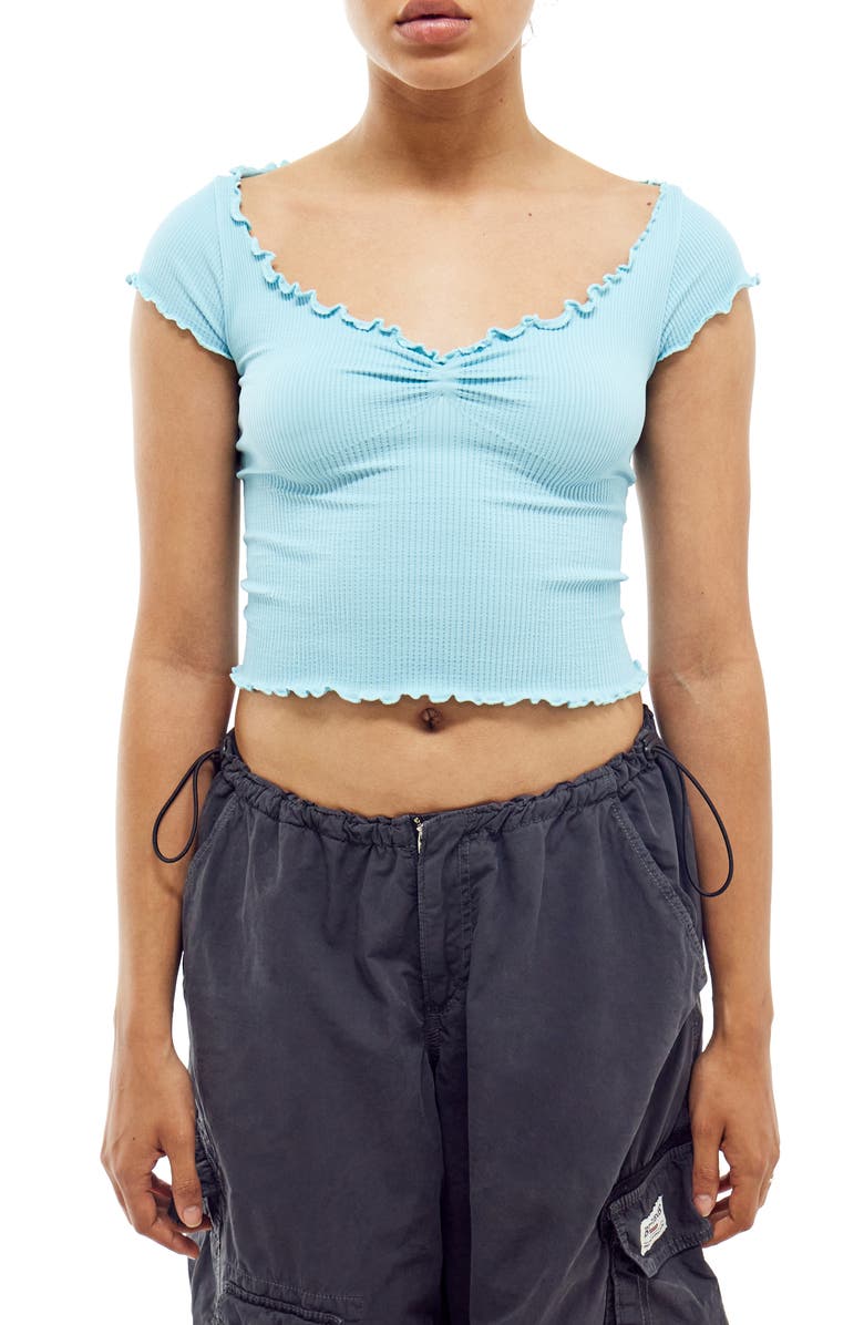 BDG Urban Outfitters Elsie Cap Sleeve Rib Crop Top, Main, color, Light Blue