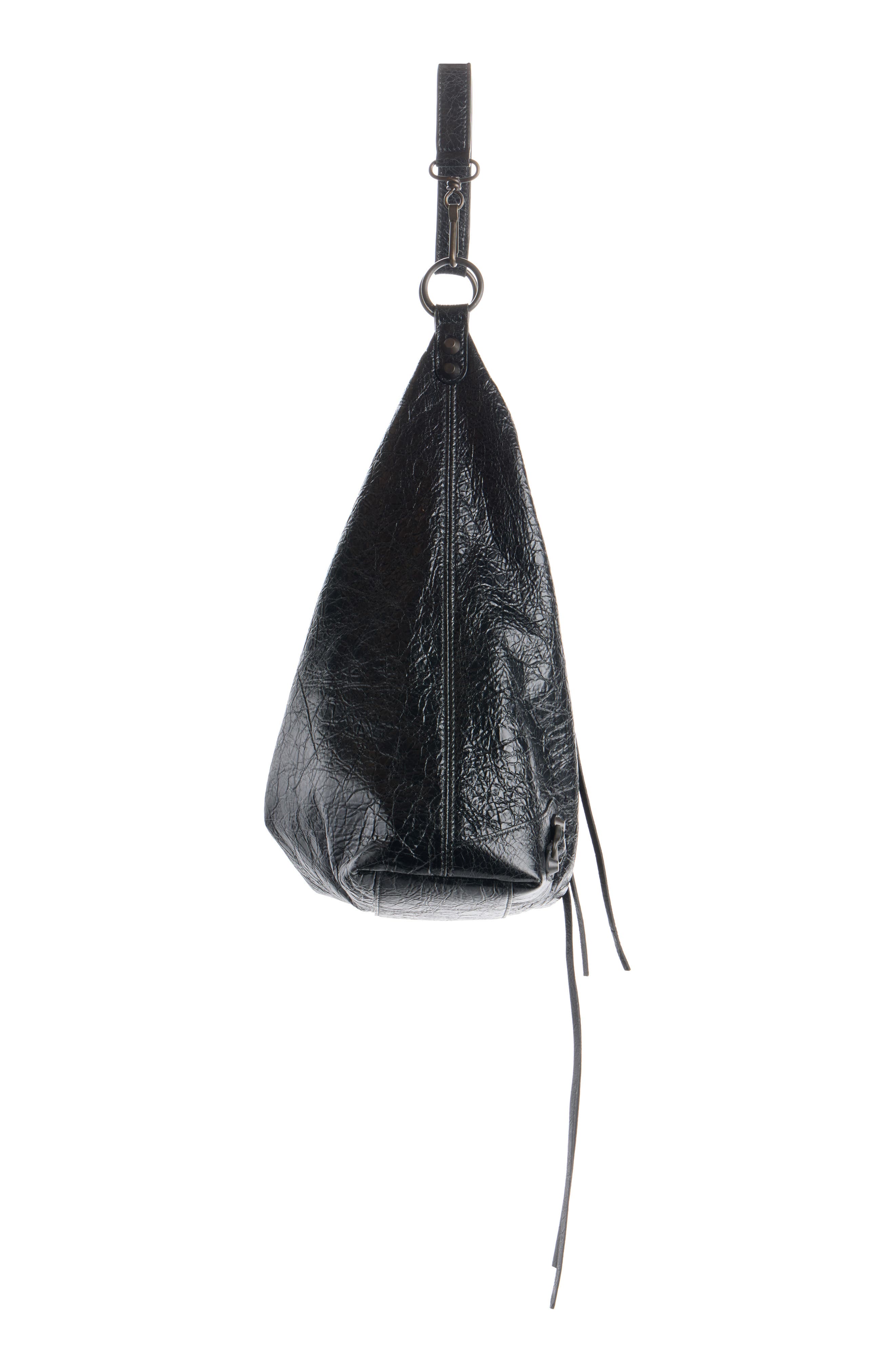 Balenciaga Le City Crinkled Leather Hobo Bag, Alternate, color, 1000 Black