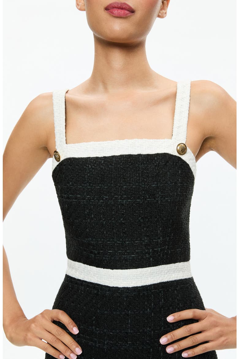 Clarine Contrast Trim Pleated Tweed Minidress, Alternate, color, BLACK/ OFF WHITE