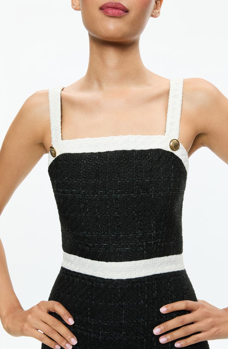 Alice + Olivia Clarine Contrast Trim Pleated Tweed Minidress, Alternate, color, Black/ Off White